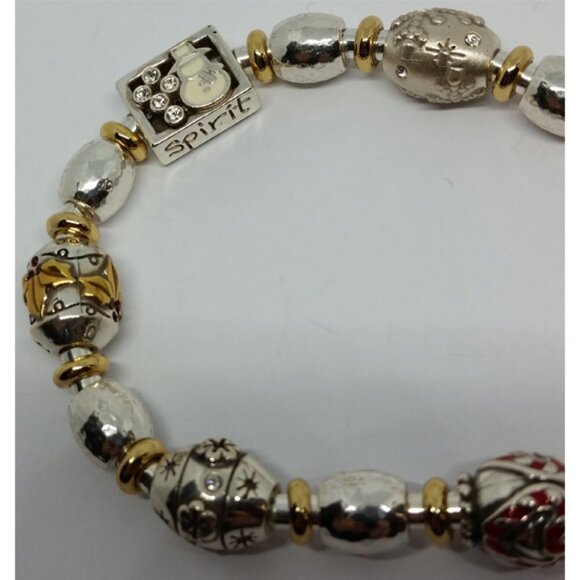 BRIGHTON Christmas winter festive beaded slider charm bracelet silver plated. - Picture 3 of 4